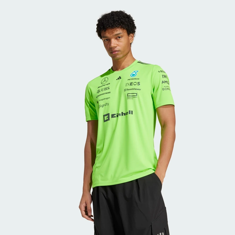 adidas Men's Mercedes - AMG Petronas Formula ONE Team Team Set UP TEE Men, Solar Green/Black, XS