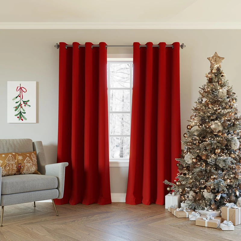 Sun Zero Nordic 2-Pack Theater Grade Noise Reducing Extreme 100% Blackout Grommet Curtain Panel Pair, 52" x 84", Red
