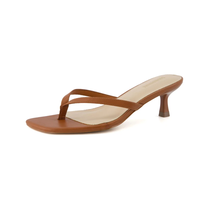 CUSHIONAIRE Miami Thong Dressy Kitten Heel Sandals for Women, Wide Widths Available, Whiskey, 3 UK
