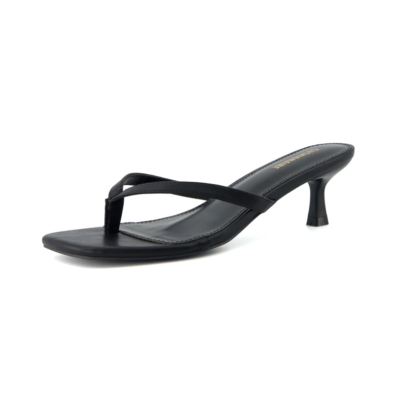 CUSHIONAIRE Women's Miami Kitten heel thong sandals +Memory Foam, Wide Widths Available, Ebony, 7 UK