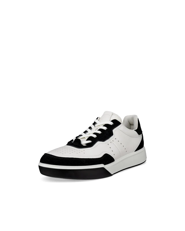 ECCO Men's Street Court Lace Sneaker, Black/White, 12-12.5