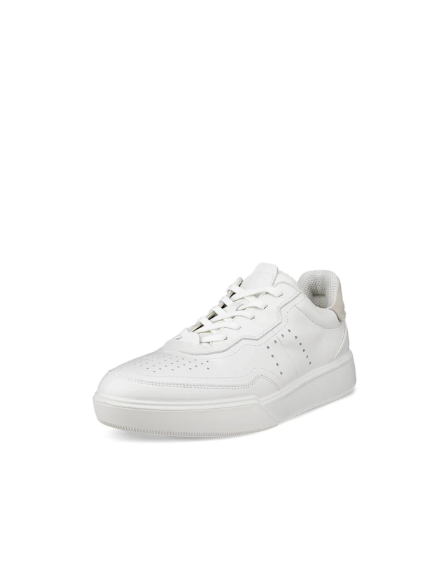 ECCO Mens Street Court Leather White Shadow White Trainers 7.5 UK