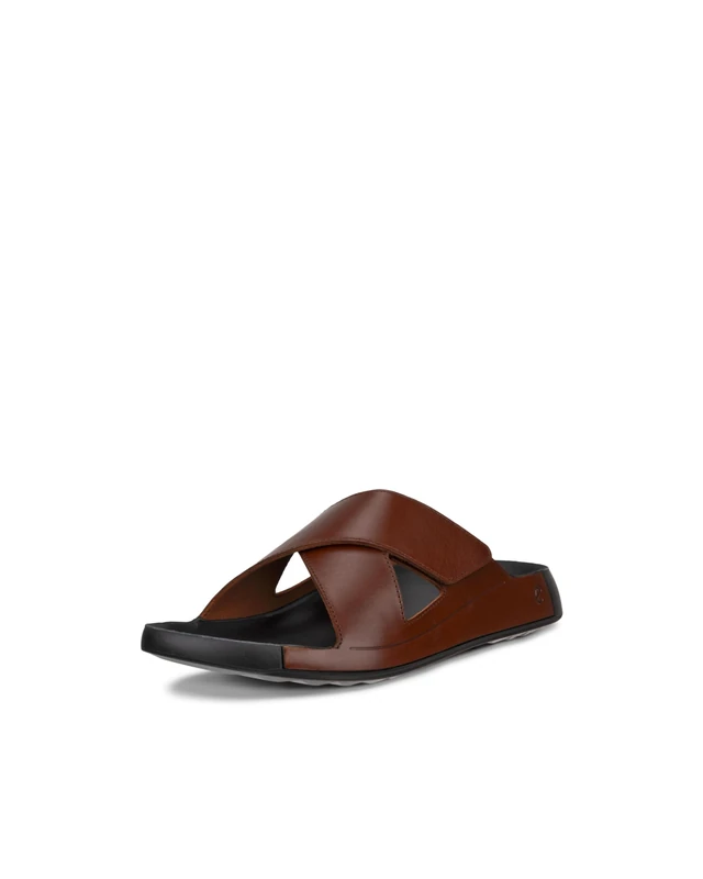ECCO Men's Cozmo Two Band Cross Slide Sandal, Cognac, 7/7. 5 UK