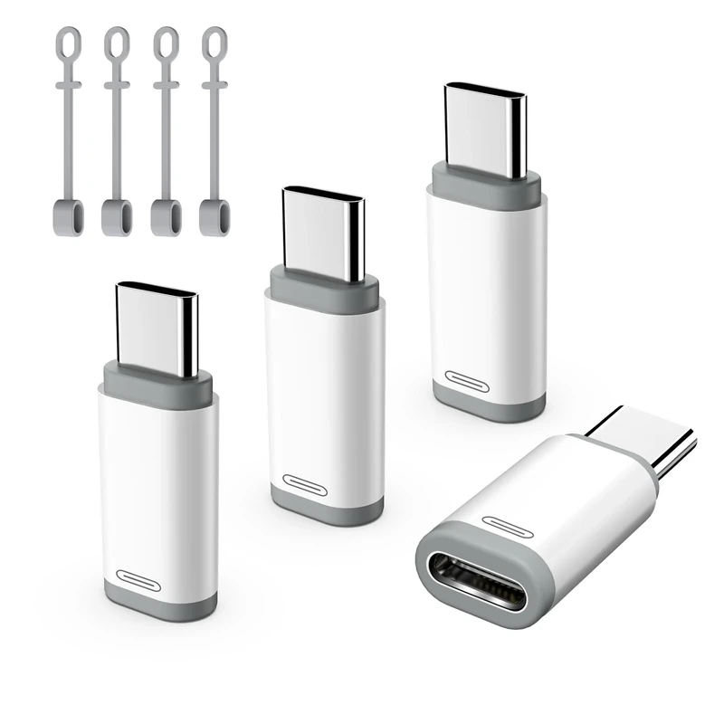 TiMOVO Lightning Female to USB C Male Adapter, 4 Pack USB C to Lightning Adapter Supports Charging & Data Sync with Anti-Lost Loop for iPhone 15/16 Pro Max Plus, iPad Pro/Air, Not for Audio/OTG, White