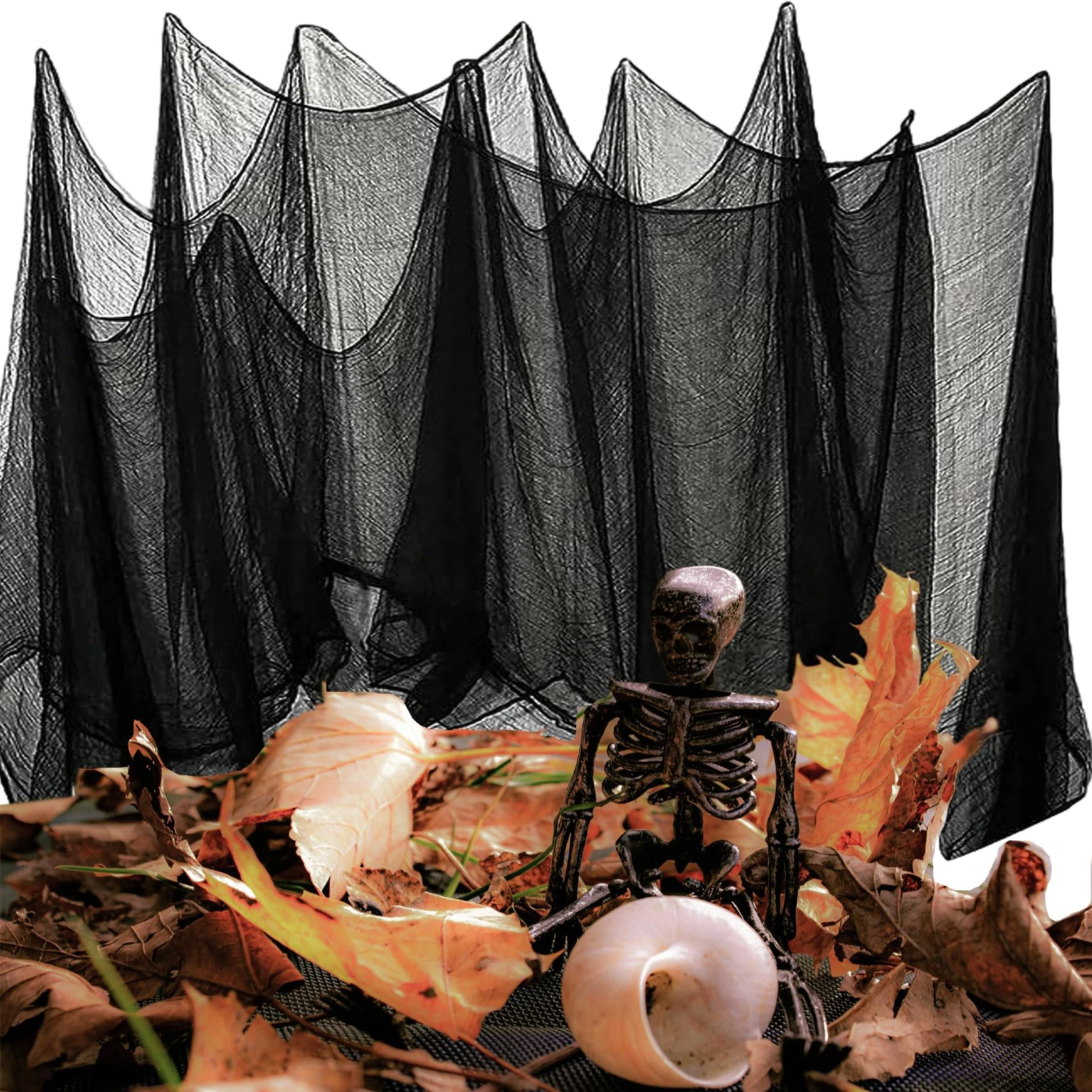 SHINTAYL Halloween Creepy Cloth Party Decoration - 500cm x 100cm Halloween Black Decor Outdoor Decorations Large Haunted House Ghost Horror Atmosphere Supplies for Decor Garden Home Wall Interior