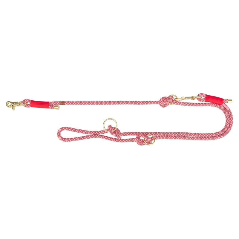 TRIXIE 1985303 V-Leine Soft Rope, L-XL, 2 m/6 mm, Red, Adjustable Dog Lead for Large Dogs, Made of Woven Rope, 3-Way Adjustable Length