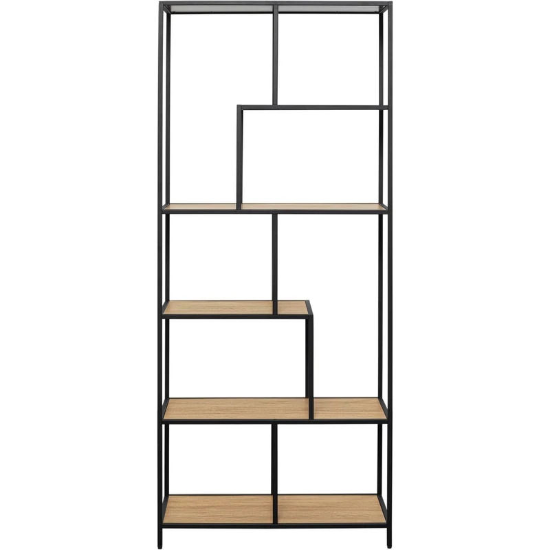 Kare Design Shelf Loftie Nature, Black, Brown, 185x77x35 cm, 5-Tier Bookshelf, Open Shelf for Storage, Steel Frame, Home Decor, Organiser Bookcase for Living Room