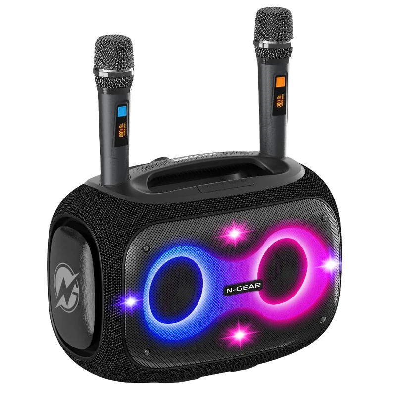 N-Gear NRG 600 Bluetooth Speaker - Partybox Bluetooth and Karaoke Machine with 2 Microphones in One - 600W, Super Deep Bass, IPX5 Waterproof, 10 Hours Playtime, LED Lighting