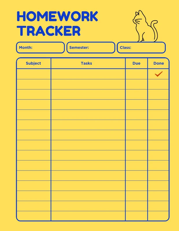 Homework Tracker: Undated Assignment and Home Work For College, middle & high School Students