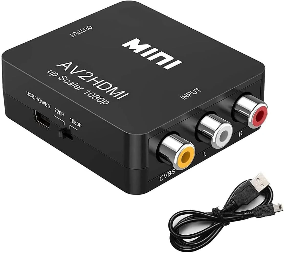 Gamer Gear RCA to HDMI Adapter, Compatible with PS1, PS2, Wii, SNES, N64, Xbox, DVD, VHS, VCR - AV to HDMI Converter, Supports PAL/NTSC - 1080P HDMI Output with USB power cable