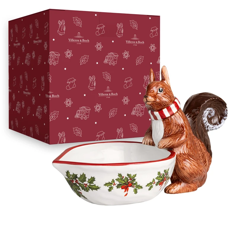 Villeroy & Boch – Toy's Fantasy Bowl With Squirrel Pattern, Porcelain for Christmas, Multicoloured With Christmas Pattern
