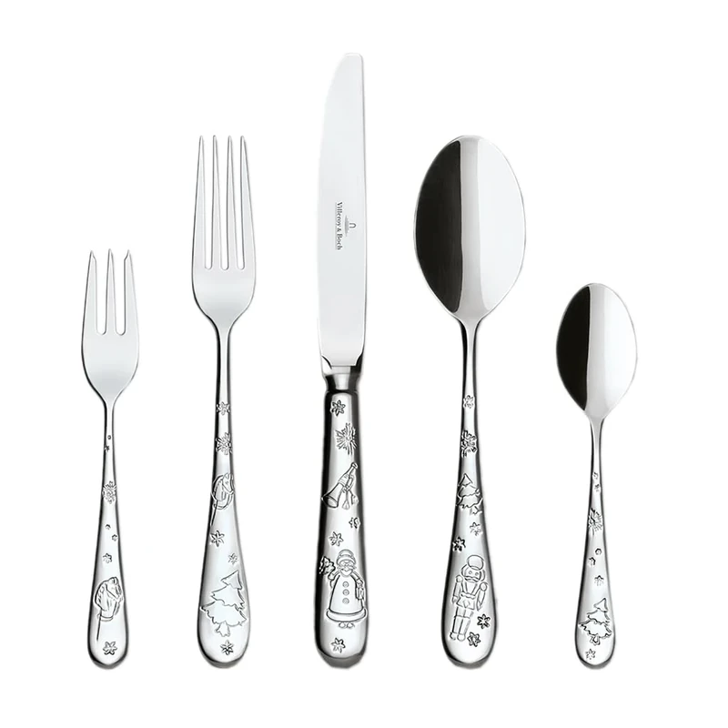 Villeroy & Boch – Toy's Delight 30-Piece Cutlery Set, Stainless Steel Cutlery Set for 6 People with Christmas Patterns, 6 Spoons, 6 Forks, 6 Knives, 6 Coffee Spoons and 6 Cake Forks, Dishwasher-Safe