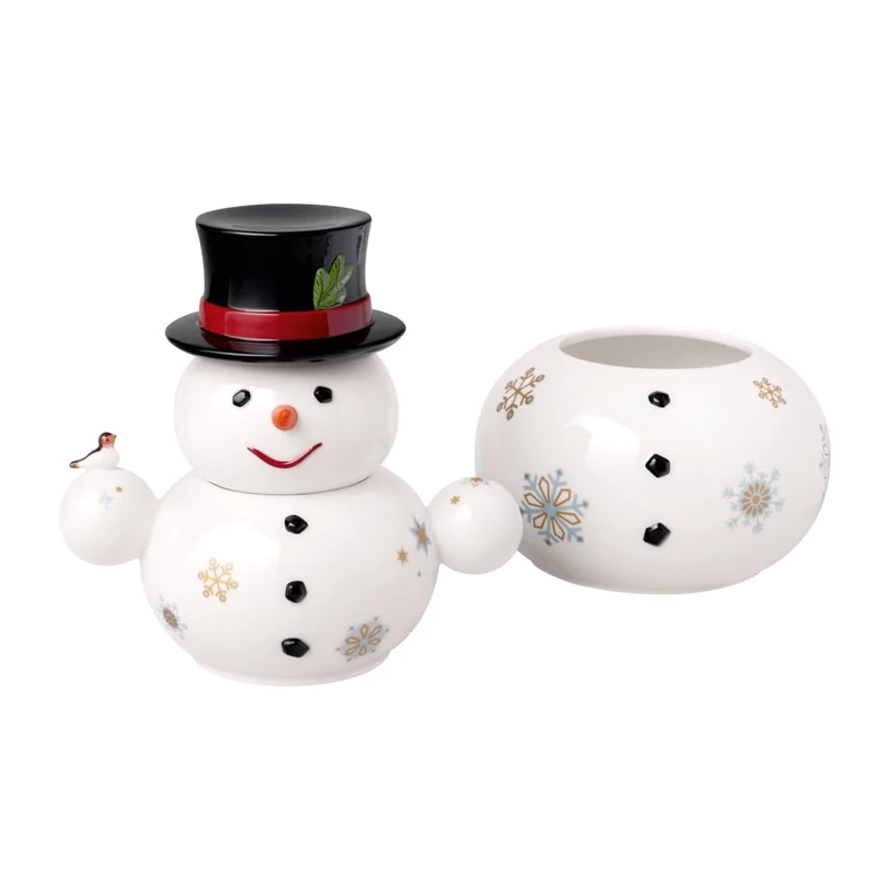 Villeroy & Boch – Christmas Toys Memory jar, three stacked jars, biscuit tin in a snowman shape, 20.5 x 18 x 31 cm, premium porcelain, multicoloured