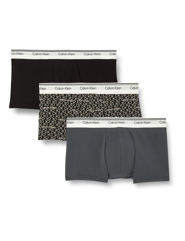 Calvin Klein Men’s 3 Pack Balance Trunks with Logo Waistband, Multicolor (Black/Wrapped Logo_Black/Regatta), S