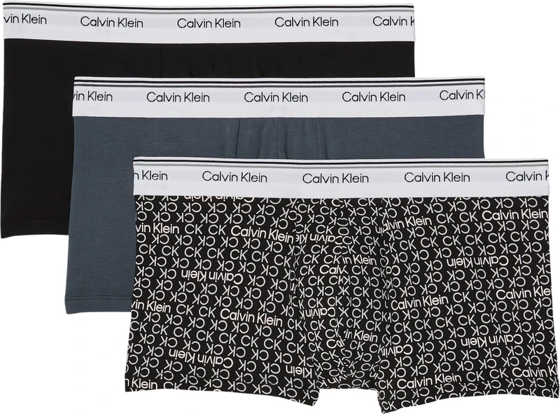 Calvin Klein Men’s 3 Pack Balance Low Rise Trunks, Multicolor (Pct/Dft/Sil), XL
