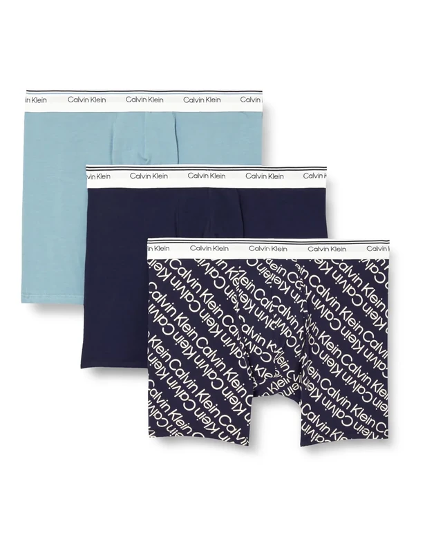 Calvin Klein Men’s 3 Pack Balance Low Rise Trunks, Multicolor (Turbulence/Ck Ck Logo_Black/ Black), XL