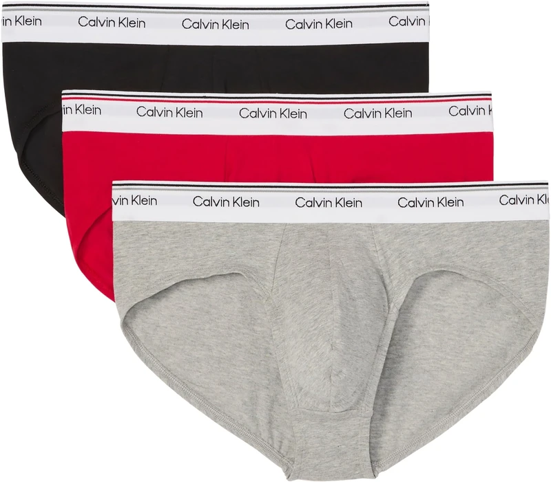 Calvin Klein Men’s 3 Pack Balance Hipster Briefs with Logo Waistband, Multicolor (Black/Wrapped Logo_Black/Regatta), L