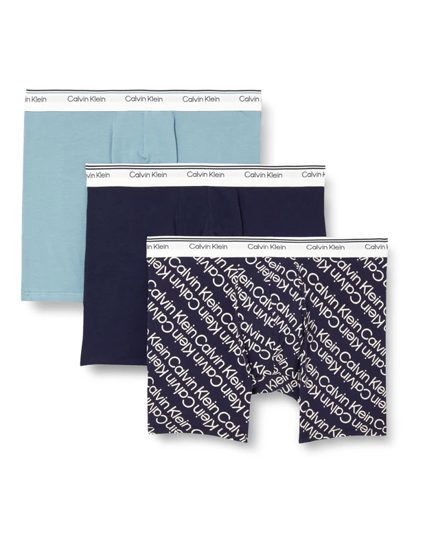 Calvin Klein Men’s 3 Pack Balance Trunks with Logo Waistband, Multicolor (Turbulence/Ck Ck Logo_Black/ Black), S