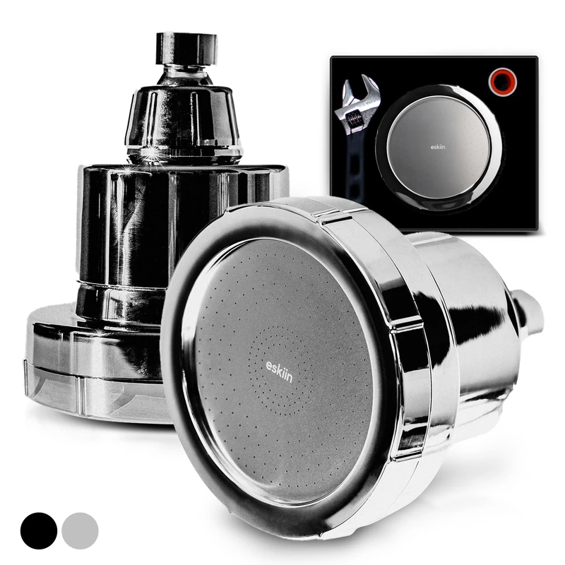 Eskiin Filtered Showerhead - Best Shower Head with Filters for Healthy Hair & Skin - High Pressure Water Softener for Hard Water - Reduce Dandruff, Protect Colored Hair, and Soothe Dry Skin (Chrome)
