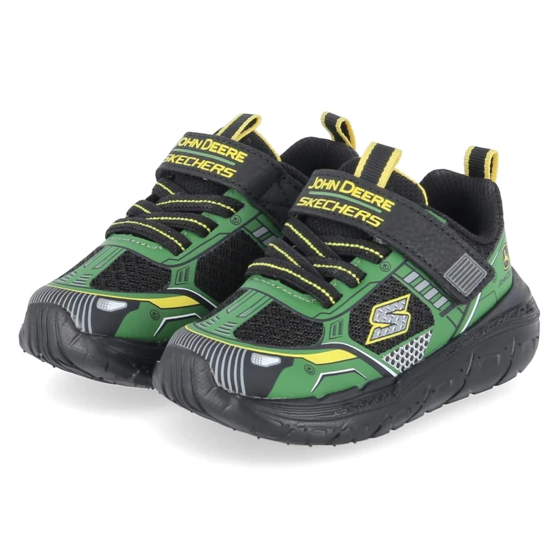 Skechers Baby Boy's Skech Tracks Tractor-Tronix Sneaker, Green Synthetic/Black Textile/Yellow Trim, 6 UK