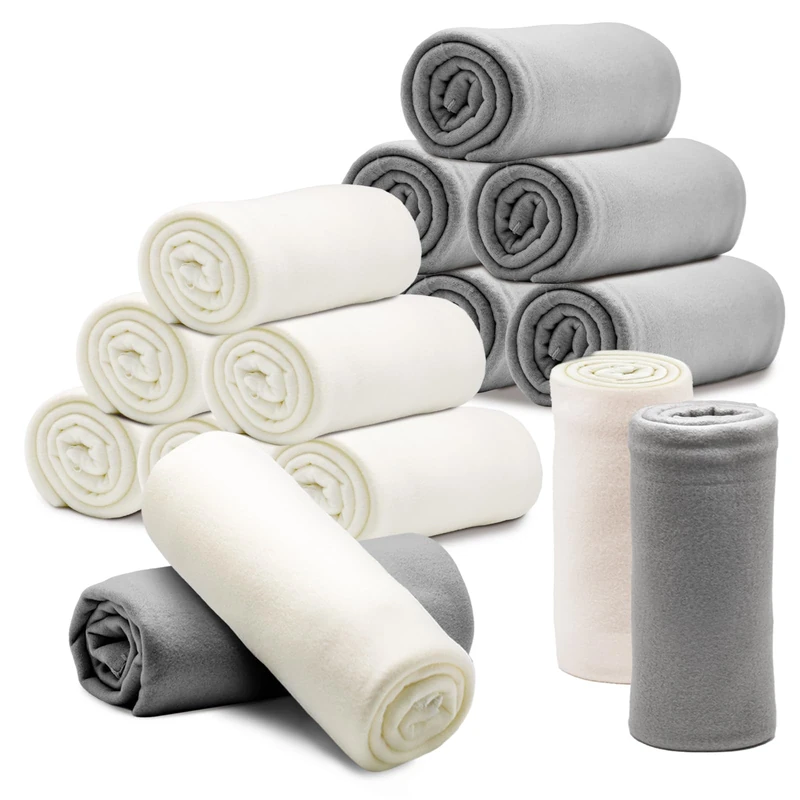 12PCS Fleece Throw Blankets Bulk 60 x 50 in Soft Blankets Fabric Warm Lightweight Wool Blanket Cozy Coverlet for Beds Sofas Home Wedding Season(Beige + Light Gray)