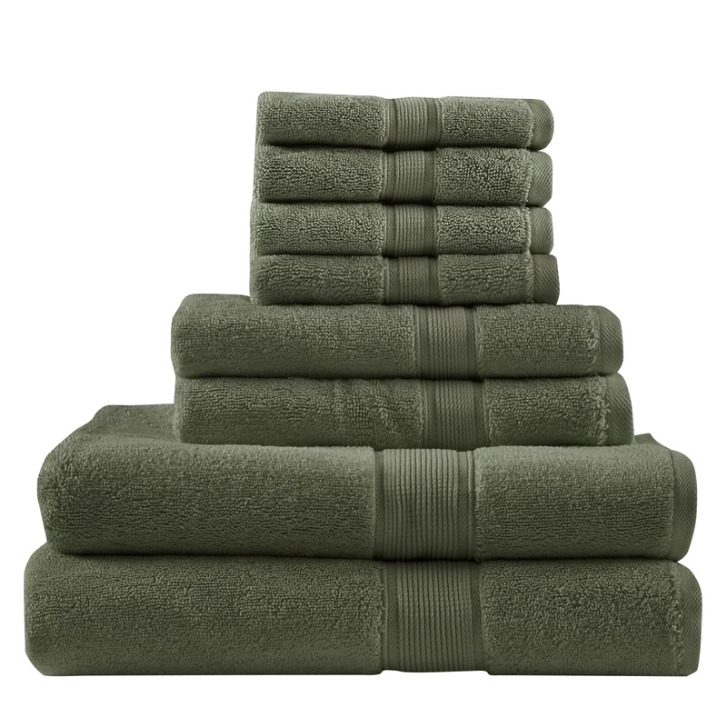 Madison Park Signature Bath Towel 800GSM 100% Cotton Luxurious Bathroom Towel Set Highly Absorbent, Quick Dry, Hotel & Spa Quality Towel Set for Bathroom, Multi-Sizes, Olive Green 8 Piece
