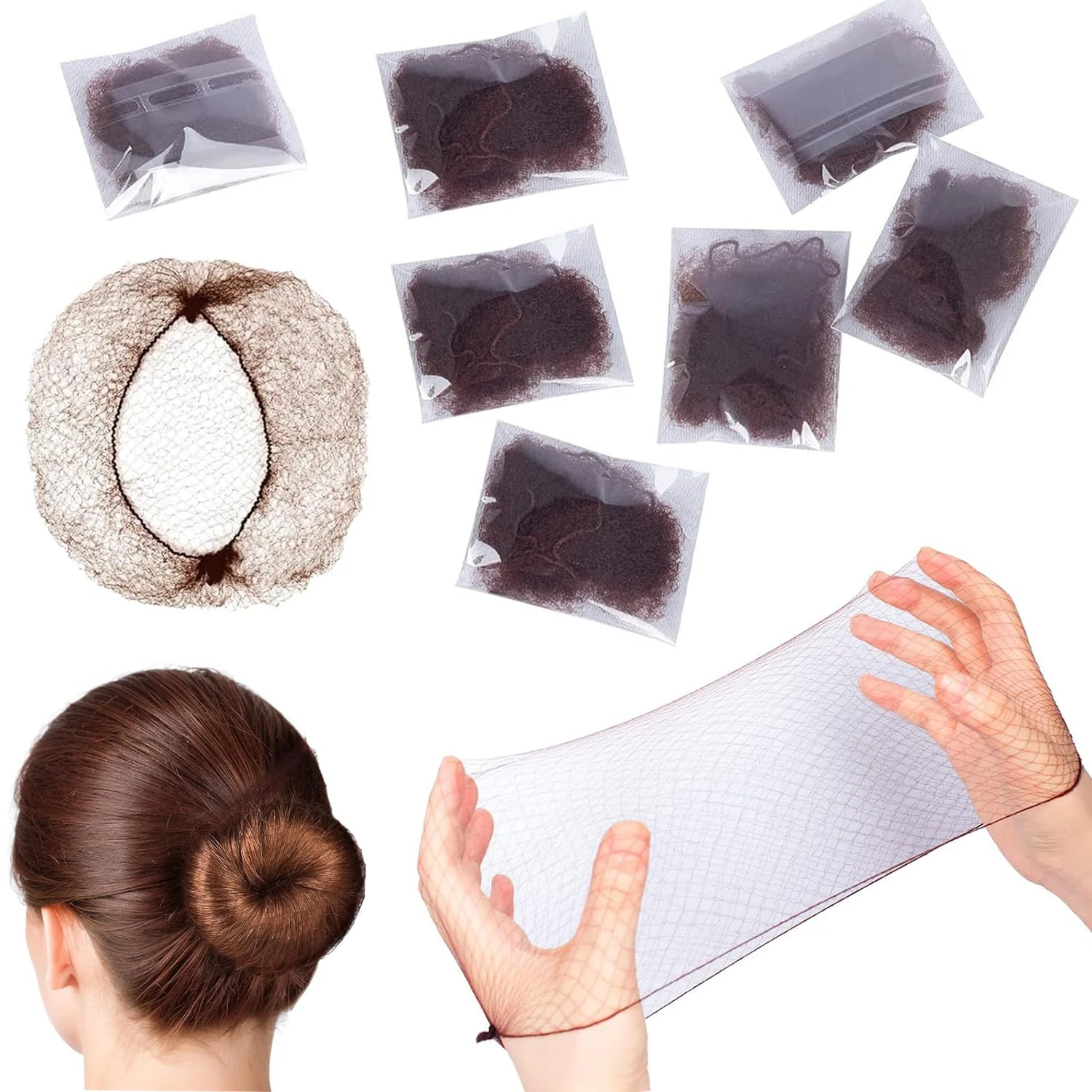 Bun Nets,20pcs Invisible Hair Nets Hair Nets for Buns Bun Nets Brown Ballet Hair Net Ballet Bun kit Bun hair net Hair net for ballet bun kids.