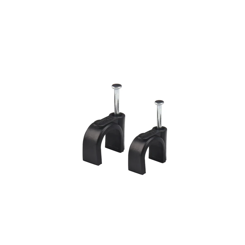 100 Pack 2 Sizes Black Strong Cable Clips, 6mm & 8mm Round Cable Wire Clips with Steel Nails Cable Staples Cable Management Cable Cord Fasteners Electrical Ethernet TV Speaker Wires