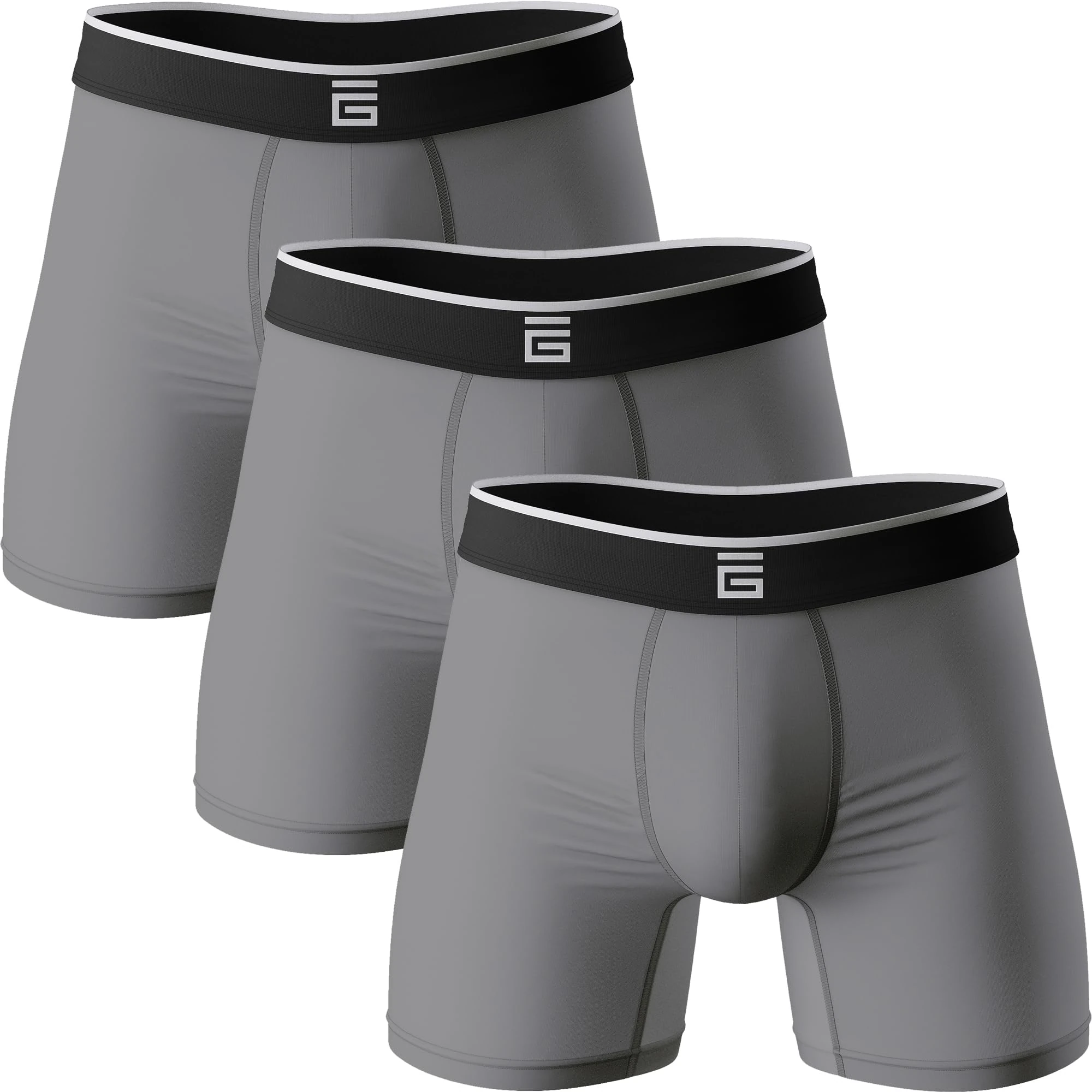 Giovici Mens Boxers Bamboo Anti Chafing Soft Comfortable Boxer Briefs Longer Leg - Boxer Shorts Multipack - Moisture Wicking Technology (XL, Grey, 3pk)