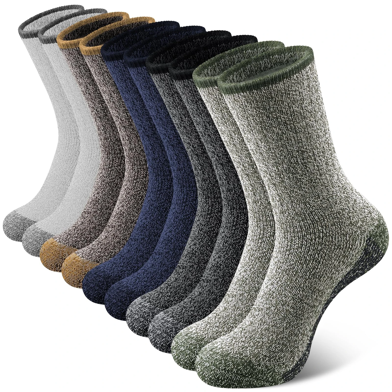 SIMIYA Merino Wool Socks for Men, Winter Thick Hiking Socks, 5 Pairs Thermal Breathable Crew Mens Socks for Outdoor Sports, Multicolor-04, UK 7-11