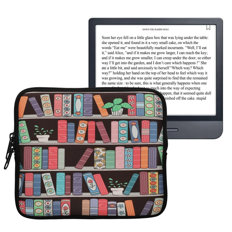 kwmobile Neoprene e-Reader Pouch Size 6,8-7" eReader - Universal eBook Sleeve Case with Zipper, Wrist Strap - Blue/Green/Dark Pink