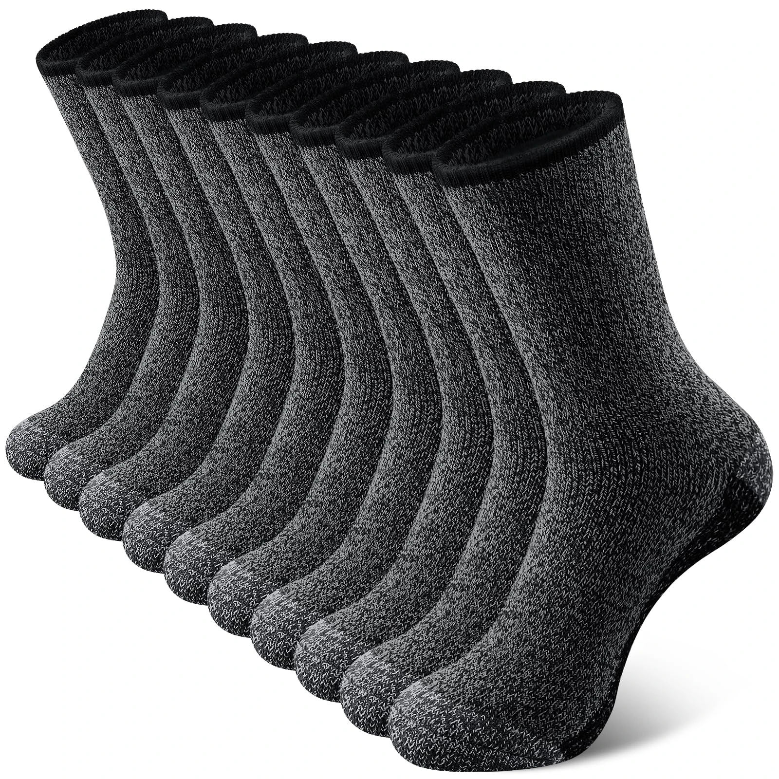 SIMIYA Merino Wool Socks for Men, Winter Thick Hiking Socks, 5 Pairs Thermal Breathable Crew Mens Socks for Outdoor Sports, 5 Grey, UK 7-11