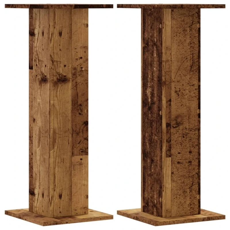vidaXL Speaker Stands - HiFi Floor Stands, Old Wood Engineered, 80cm Tall, Set of 2, Brown, Hollow Design, Large Top Plate, Sand Fillable, 60kg Max Load Capacity