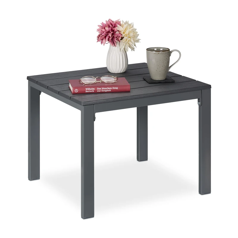 Relaxdays Side Table for Balcony, Weatherproof, Also for Terrace and Garden, HWD: 39 x 52 x 48 cm, Outdoors, Grey