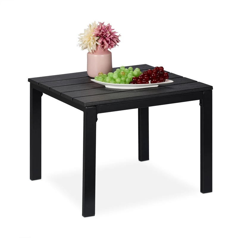 Relaxdays Side Table for Balcony, Weatherproof, Also for Terrace and Garden, HWD: 39 x 52 x 48 cm, Outdoors, Black