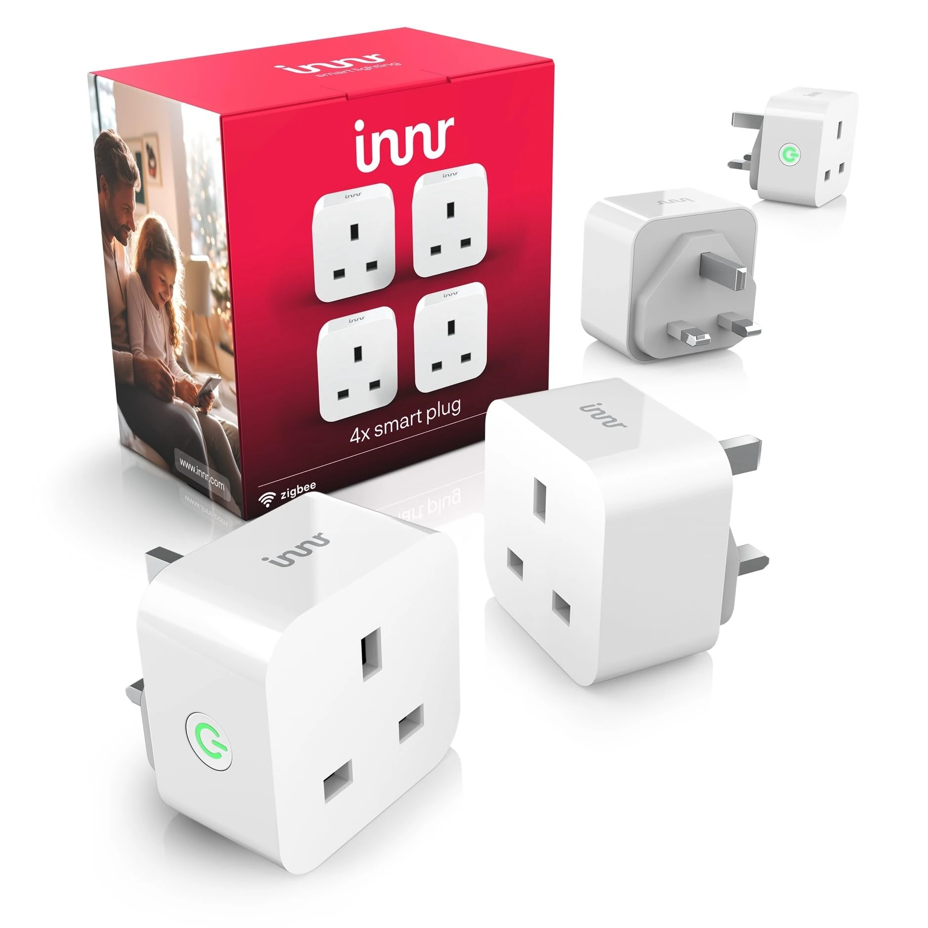 Innr Zigbee Smart Plug, Works with Hue* and Alexa, Works as Zigbee Repeater, Power Monitoring, Smart Socket, 4-Pack