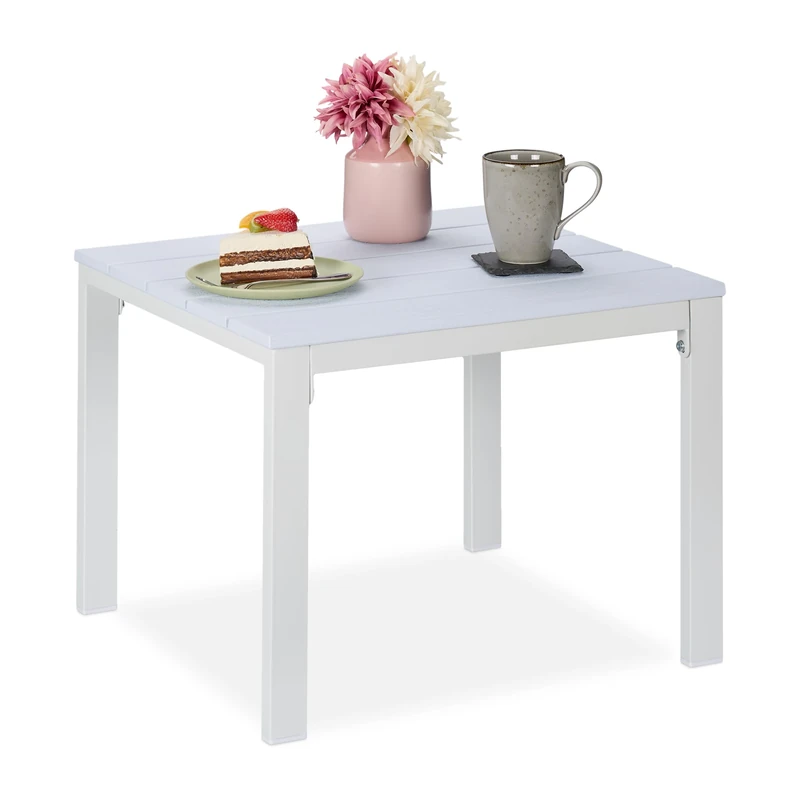 Relaxdays Side Table for Balcony, Weatherproof, Also for Terrace and Garden, HWD: 39 x 52 x 48 cm, Outdoors, White