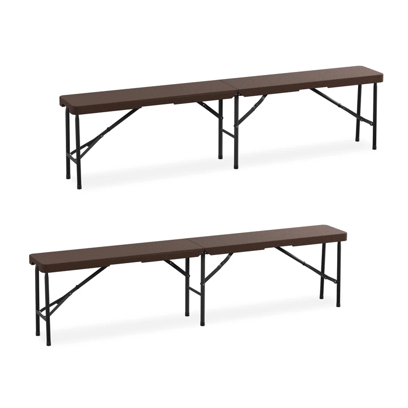 Relaxdays Set of 2 Picnic Benches, Foldable, for Pub, Garden or Campsite, up to 150kg each, HWD: 42 x 100 x 25 cm, Brown
