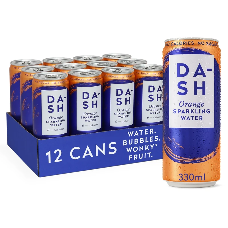 Dash Water Orange - 12 x Orange Flavoured Sparkling Spring Water - NO Sugar, NO Sweetener, NO Calories - Infused with Wonky Fruit (12 x 330ml cans)