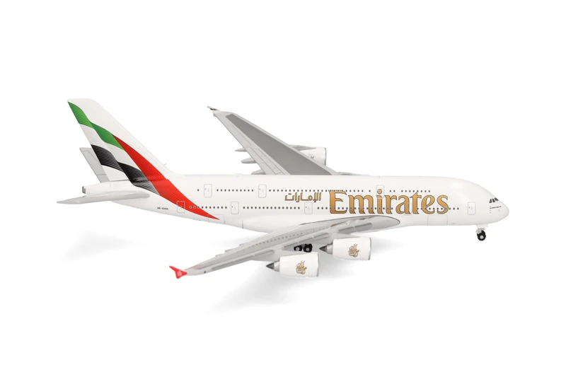 Herpa airplane model Emirates Airbus A380 on a scale of 1:500, metal miniature without pedastal, model building, collectors edition