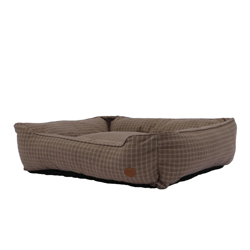 Ancol Dog Bed in Brown Check - Comfortable Indoors Snuggle Pad with Overstuffed Cushion - Cosy Puppy Mat Sleeping Place - Large 78 x 90cm