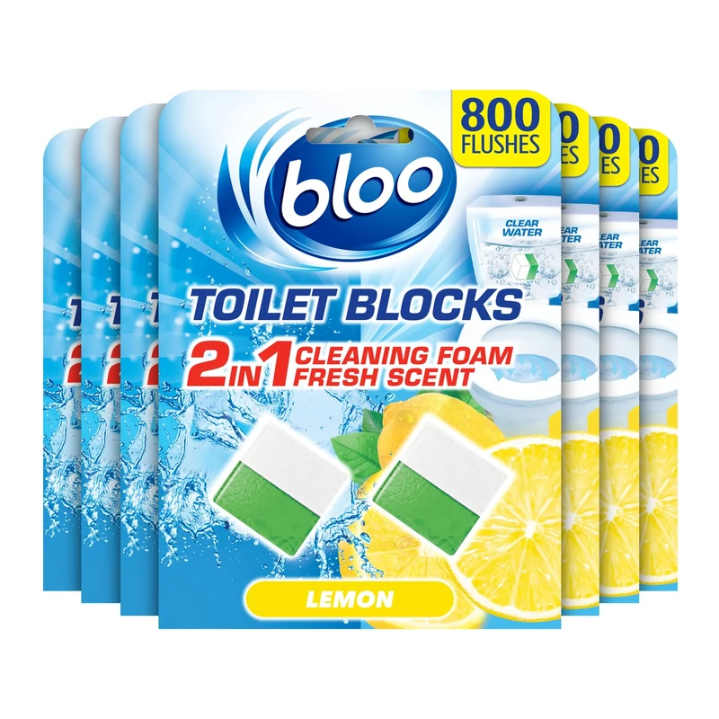New Bloo Toilet Blocks, Pack of 2 x 7, Limescale Remover Cistern Block, Cleaner Block with Cleaning and Foaming Action, Fresheners – Lemon