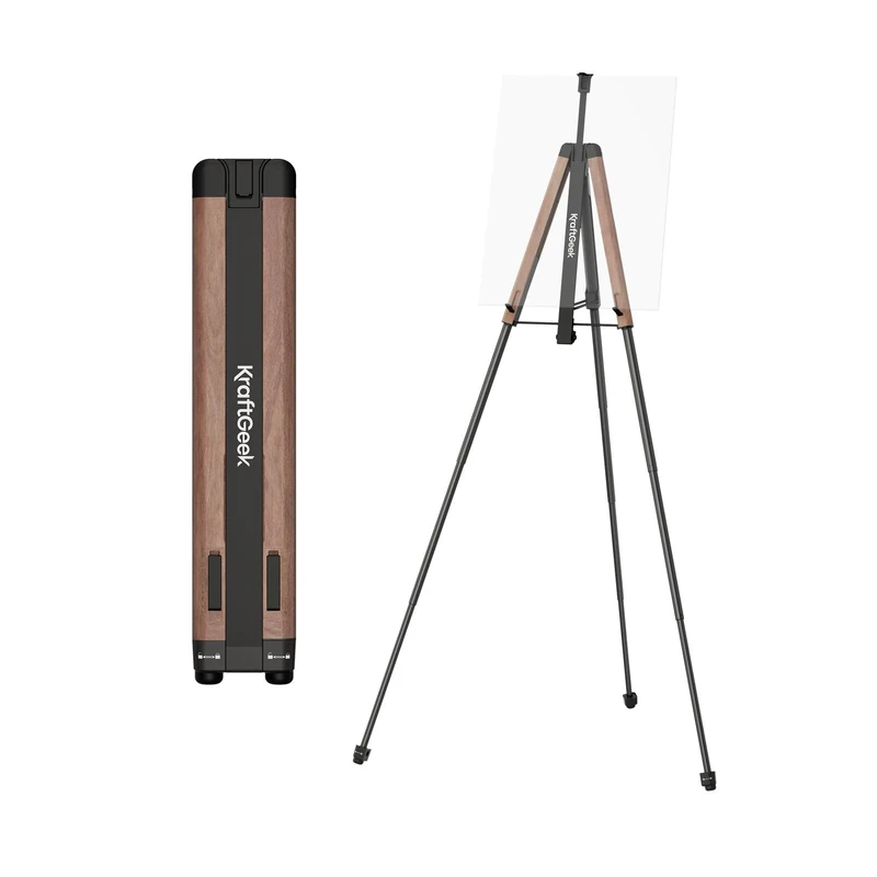 KraftGeek Easel for Painting, 65'' Portable Easel Stand for Adults, Folding Plein Air Easel for Artist, Display Easel Stand with Adjustable Canvas Holder for Wedding & Party Signs, Walnut