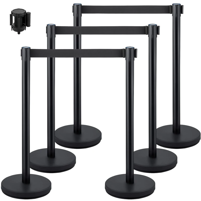 VEVOR Crowd Control Stanchions, 6-Pack Crowd Control Barriers with 3PCS 6.5FT Retractable Belt, Stanchion Posts Queue Pole for Crowd Control Barriers, Easy Assembly