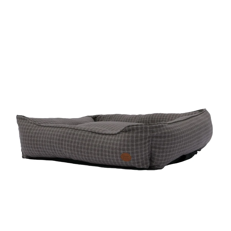 Ancol Dog Bed in Grey Check - Comfortable Indoors Snuggle Pad with Overstuffed Cushion - Cosy Puppy Mat Sleeping Place - Large 78 x 90cm