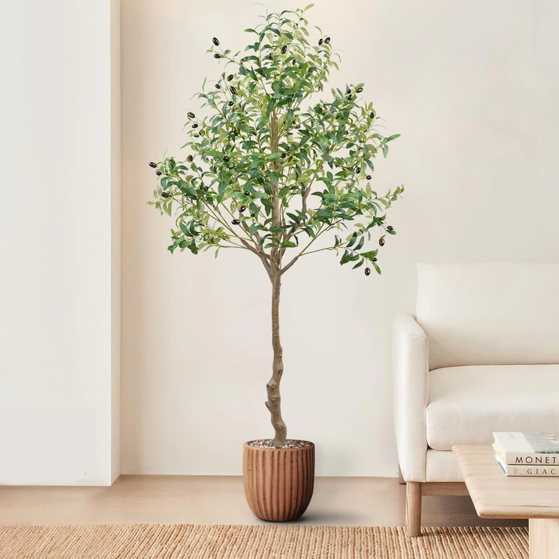 ANTING Artificial Olive Tree, 6FT Tall Faux Olive Trees with Pot 72in Outdoor Fake Potted Silk Plant for Home Decor Indoor Gift