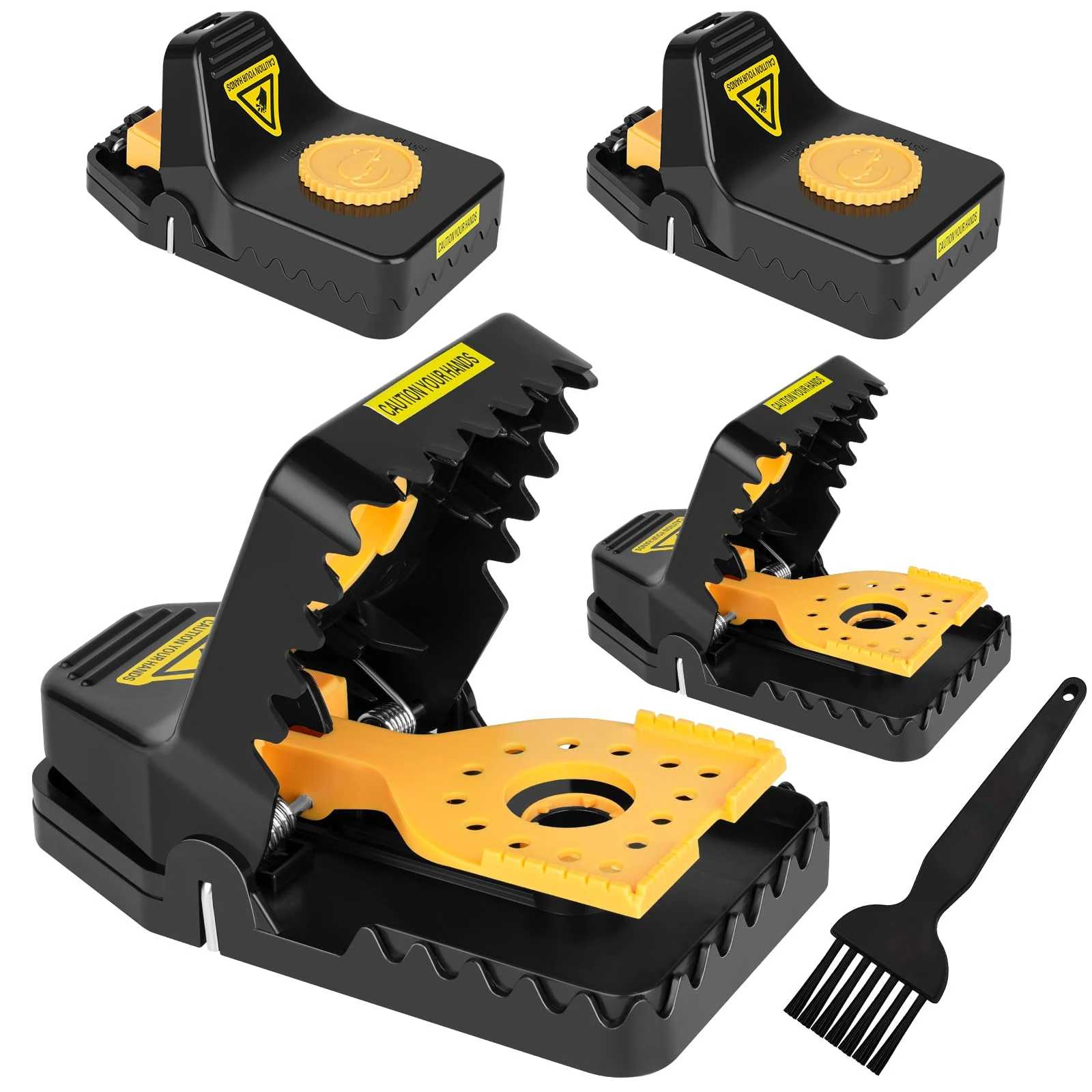 Rat Traps, 4 Pack Super Heavy Duty Instant Kill Traps,Reusable Humane Rat Traps for Mouse Rat Chipmunk,High Sensitive Mice Snap Trap for Indoors and Outdoors,Effective & Safe Rodent (4, Yellow)