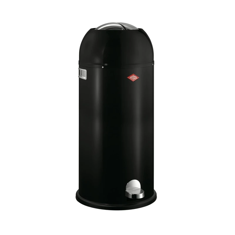 WESCO Kickmaster Maxi Dustbin in Black, Powder Coated Steel Sheet, Integrated Shock Absorber, 40 Litre Capacity, Large Slot
