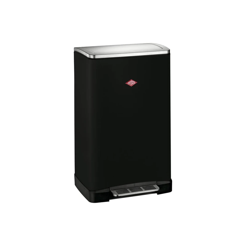 WESCO Big Double Boy waste bin in matt black, powder-coated steel sheet, two separate 18 litre plastic inserts, stainless steel pedal, attachment for bin bags