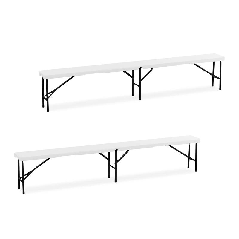 Relaxdays Set of 2 Picnic Benches, Foldable, for Pub, Garden or Campsite, up to 300kg Each, HWD: 43 x 240 x 30 cm, White